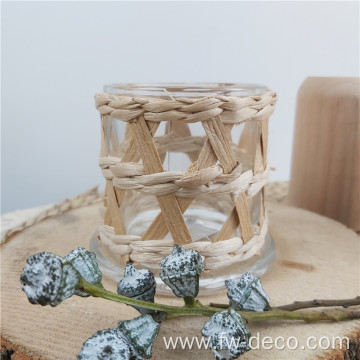Vintage Woven Island Wrapped Glass Candle Holder